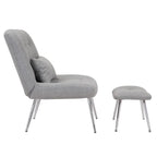 Fauteuil de salon et repose-pieds en tissu tressé gris, pieds chromés, 2 pièces, 1 place