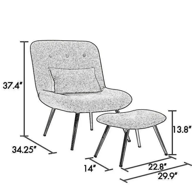 Fauteuil de salon et repose-pieds en tissu tressé gris, pieds chromés, 2 pièces, 1 place
