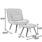 Fauteuil de salon et repose-pieds en tissu tressé gris, pieds chromés, 2 pièces, 1 place