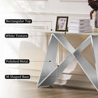 Console en verre blanc rectangulaire de 55 pouces avec base en M miroir