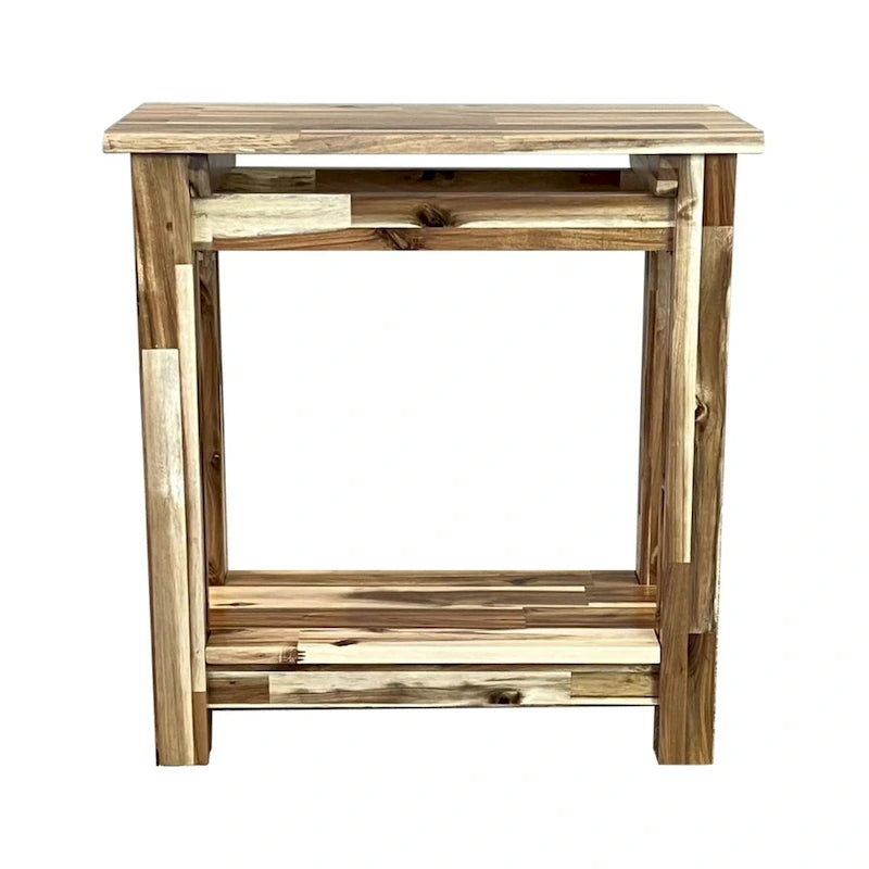 Table d'appoint fine en bois d'acacia massif naturel/acajou avec étagère inférieure
