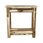 Table d'appoint fine en bois d'acacia massif naturel/acajou avec étagère inférieure