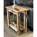 Table d'appoint fine en bois d'acacia massif naturel/acajou avec étagère inférieure