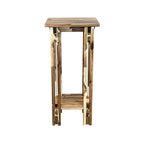 Table d'appoint fine en bois d'acacia massif naturel/acajou avec étagère inférieure