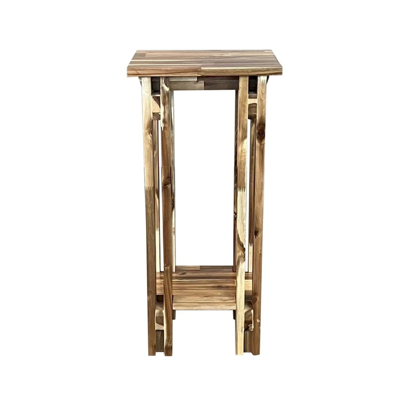 Table d'appoint fine en bois d'acacia massif naturel/acajou avec étagère inférieure