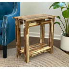Table d'appoint fine en bois d'acacia massif naturel/acajou avec étagère inférieure