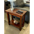 Table d'appoint fine en bois d'acacia massif naturel/acajou avec étagère inférieure