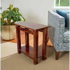 Table d'appoint fine en bois d'acacia massif naturel/acajou avec étagère inférieure