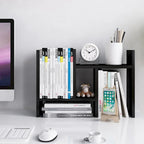 Organisateur de bureau en bois réglable à 2 compartiments, noir/beige/blanc/marron, pour 1 personne