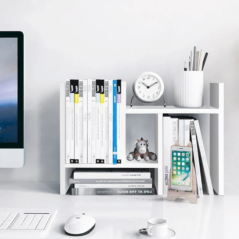Organisateur de bureau en bois réglable à 2 compartiments, noir/beige/blanc/marron, pour 1 personne