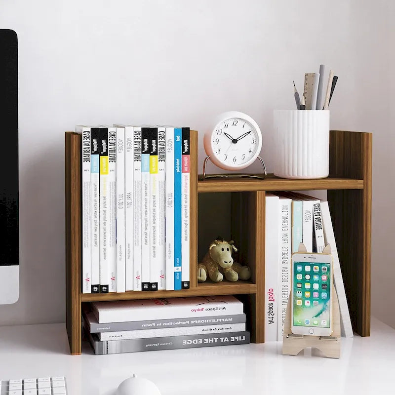 Organisateur de bureau en bois réglable à 2 compartiments, noir/beige/blanc/marron, pour 1 personne