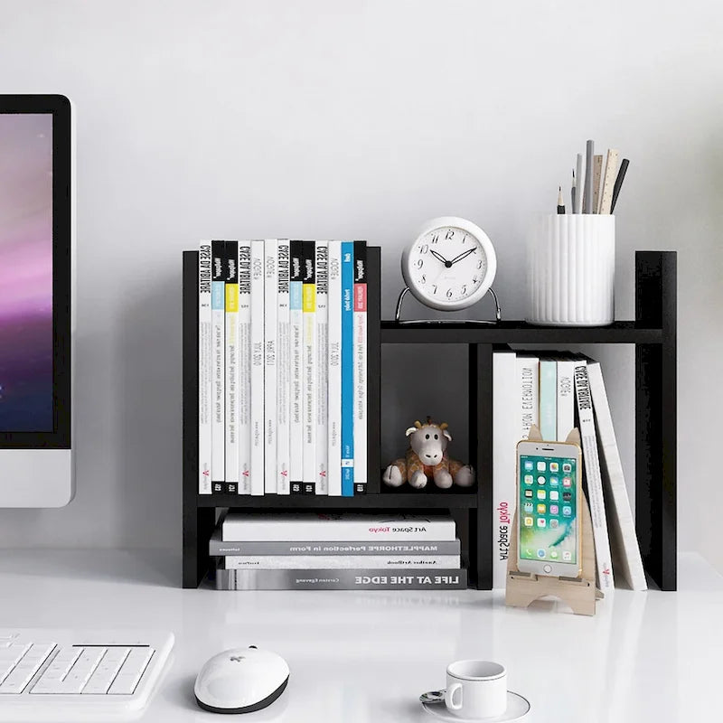 Organisateur de bureau en bois réglable à 2 compartiments, noir/beige/blanc/marron, pour 1 personne
