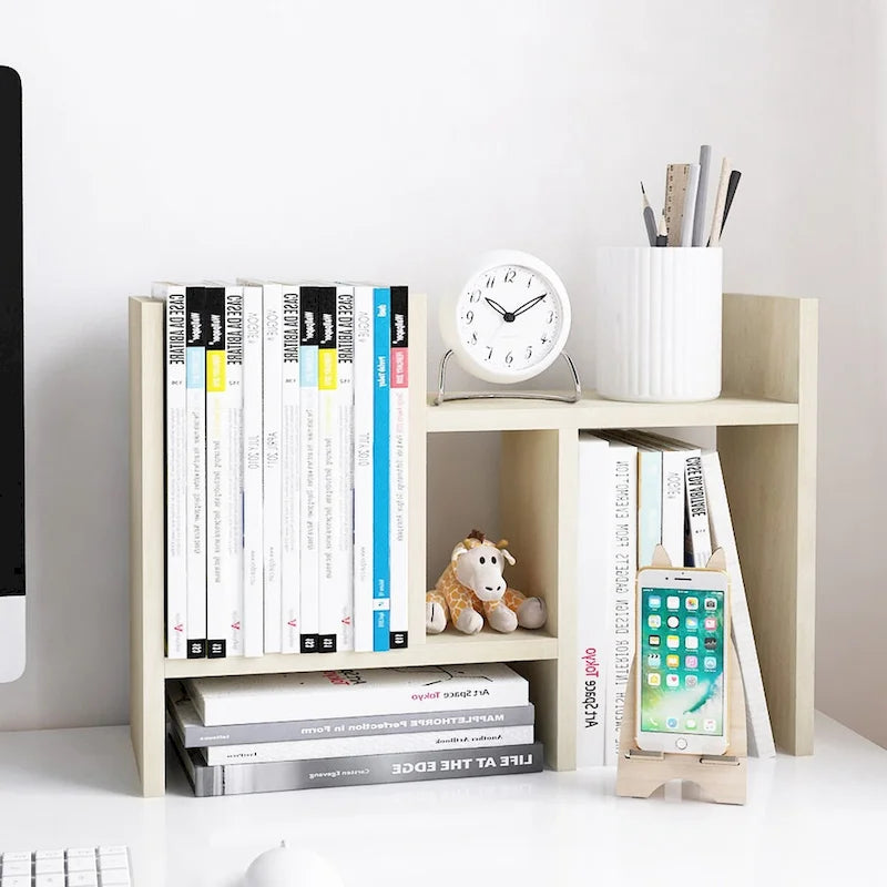 Organisateur de bureau en bois réglable à 2 compartiments, noir/beige/blanc/marron, pour 1 personne