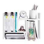 Organisateur de bureau en bois réglable à 2 compartiments, noir/beige/blanc/marron, pour 1 personne