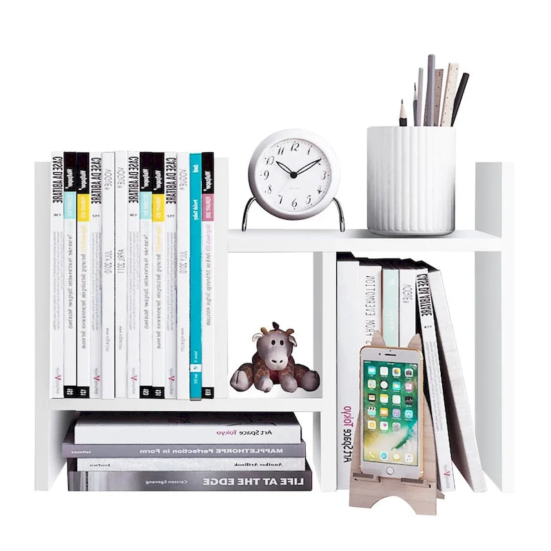 Organisateur de bureau en bois réglable à 2 compartiments, noir/beige/blanc/marron, pour 1 personne