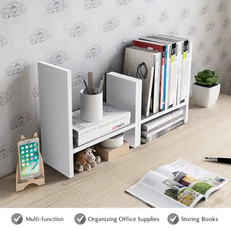 Organisateur de bureau en bois réglable à 2 compartiments, noir/beige/blanc/marron, pour 1 personne
