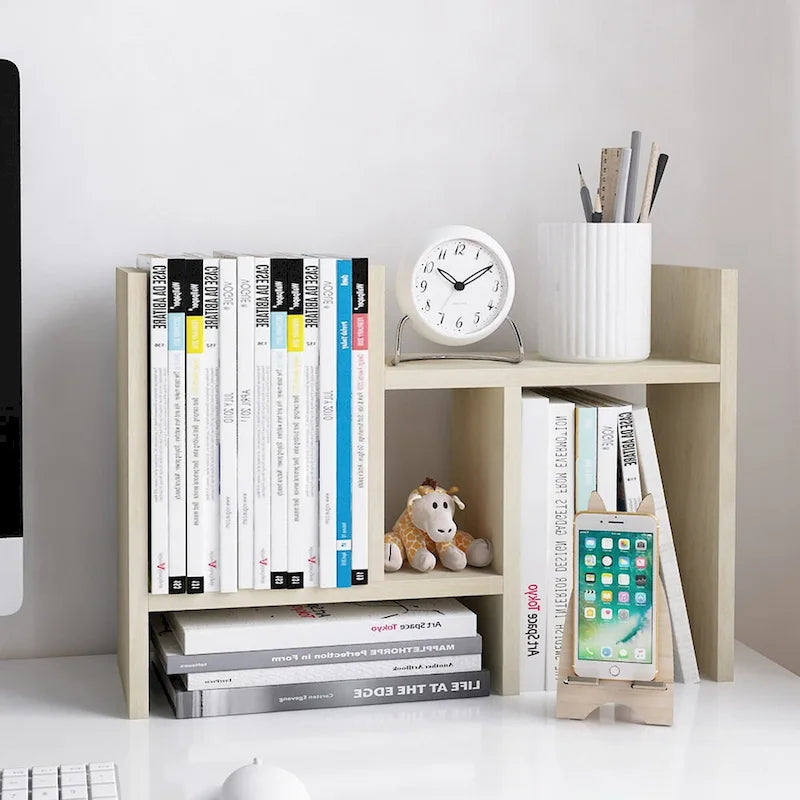Organisateur de bureau en bois réglable à 2 compartiments, noir/beige/blanc/marron, pour 1 personne