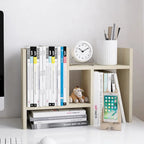 Organisateur de bureau en bois réglable à 2 compartiments, noir/beige/blanc/marron, pour 1 personne