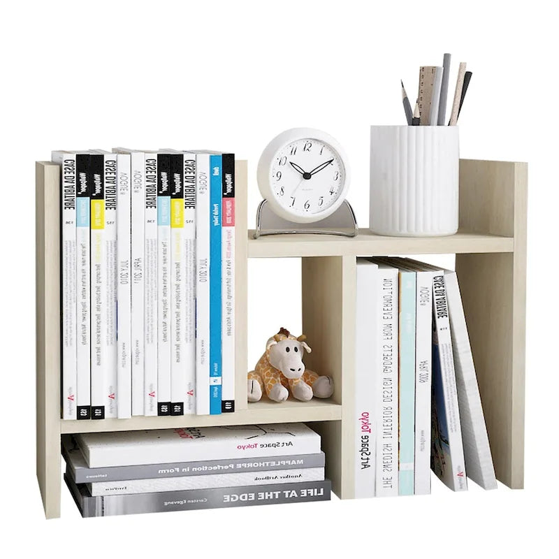 Organisateur de bureau en bois réglable à 2 compartiments, noir/beige/blanc/marron, pour 1 personne