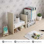 Organisateur de bureau en bois réglable à 2 compartiments, noir/beige/blanc/marron, pour 1 personne