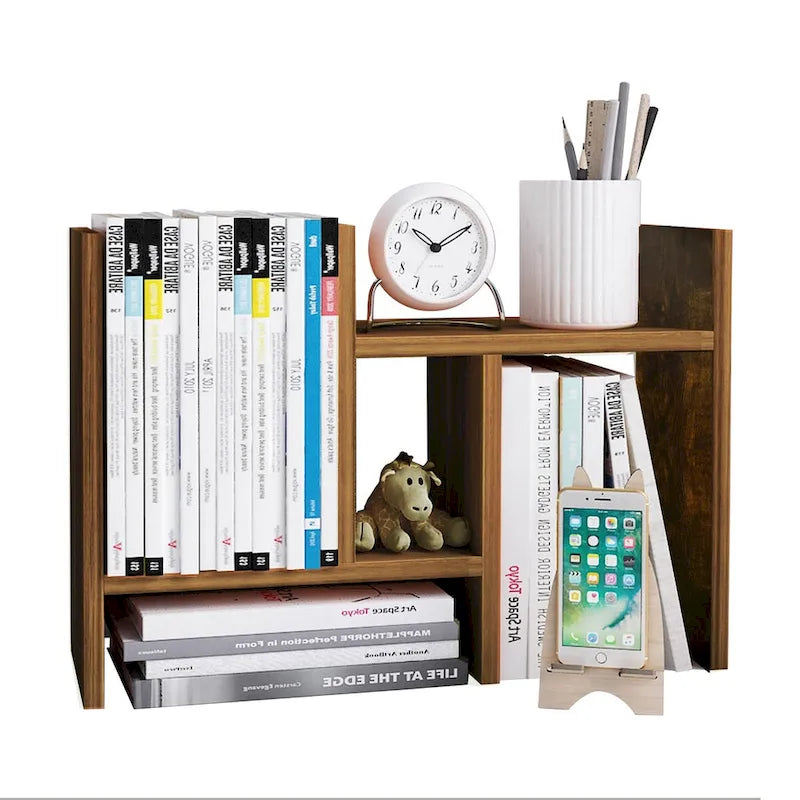 Organisateur de bureau en bois réglable à 2 compartiments, noir/beige/blanc/marron, pour 1 personne