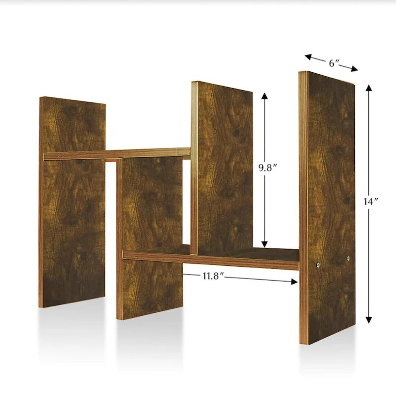 Organisateur de bureau en bois réglable à 2 compartiments, noir/beige/blanc/marron, pour 1 personne
