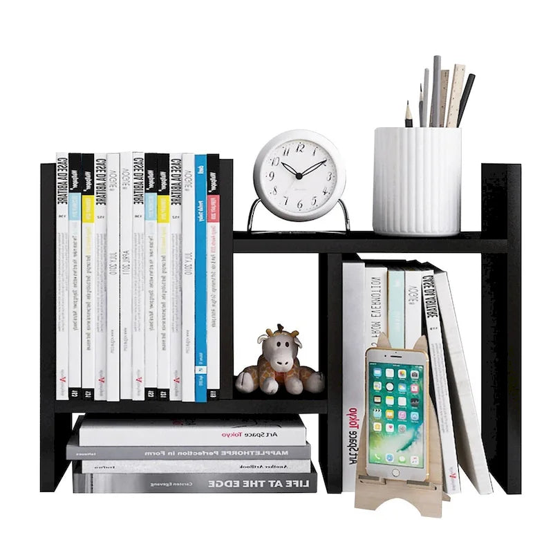 Organisateur de bureau en bois réglable à 2 compartiments, noir/beige/blanc/marron, pour 1 personne