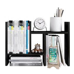 Organisateur de bureau en bois réglable à 2 compartiments, noir/beige/blanc/marron, pour 1 personne