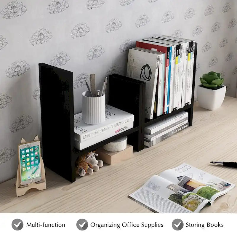 Organisateur de bureau en bois réglable à 2 compartiments, noir/beige/blanc/marron, pour 1 personne