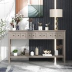 Espresso / Blanc / Bleu Marine / Gris | Console Rustique, 60"L × 11"l, 2+2 Tiroirs & Étagère, Assemblage par 1 Personne