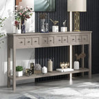 Espresso / Blanc / Bleu Marine / Gris | Console Rustique, 60"L × 11"l, 2+2 Tiroirs & Étagère, Assemblage par 1 Personne