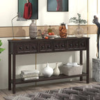 Espresso / Blanc / Bleu Marine / Gris | Console Rustique, 60"L × 11"l, 2+2 Tiroirs & Étagère, Assemblage par 1 Personne