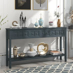 Espresso / Blanc / Bleu Marine / Gris | Console Rustique, 60"L × 11"l, 2+2 Tiroirs & Étagère, Assemblage par 1 Personne