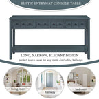 Espresso / Blanc / Bleu Marine / Gris | Console Rustique, 60"L × 11"l, 2+2 Tiroirs & Étagère, Assemblage par 1 Personne