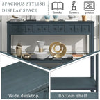 Espresso / Blanc / Bleu Marine / Gris | Console Rustique, 60"L × 11"l, 2+2 Tiroirs & Étagère, Assemblage par 1 Personne
