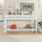 Espresso / Blanc / Bleu Marine / Gris | Console Rustique, 60"L × 11"l, 2+2 Tiroirs & Étagère, Assemblage par 1 Personne