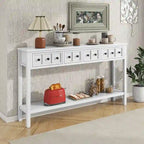 Espresso / Blanc / Bleu Marine / Gris | Console Rustique, 60"L × 11"l, 2+2 Tiroirs & Étagère, Assemblage par 1 Personne