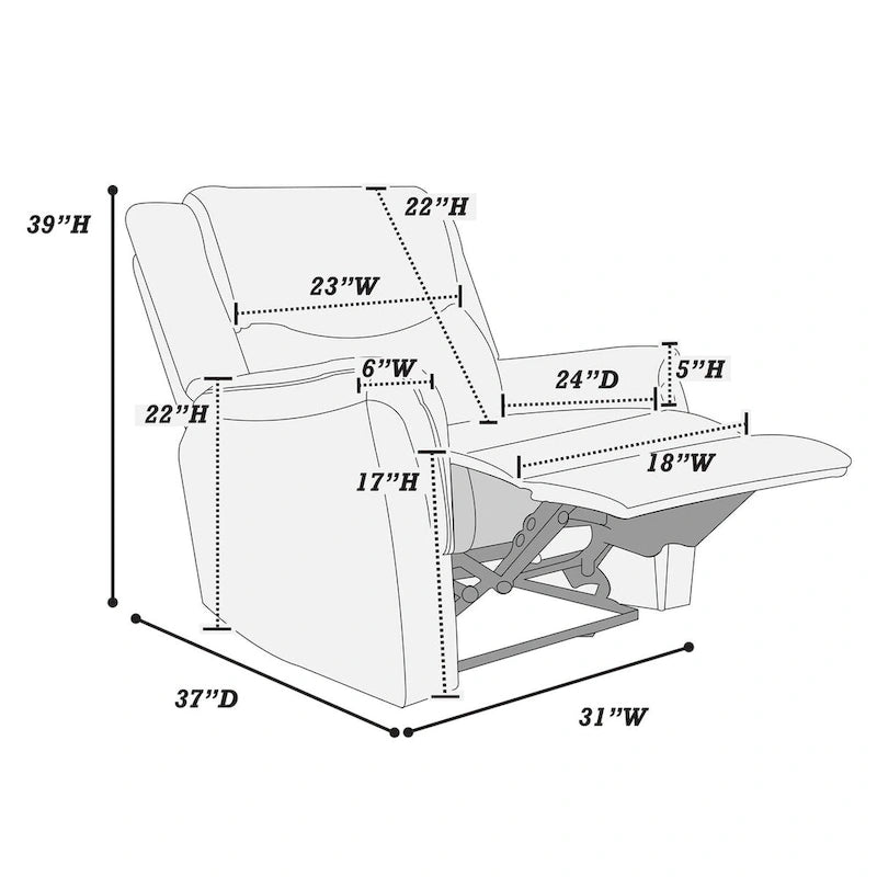 Fauteuil inclinable manuel, gris foncé / os sincère, une place