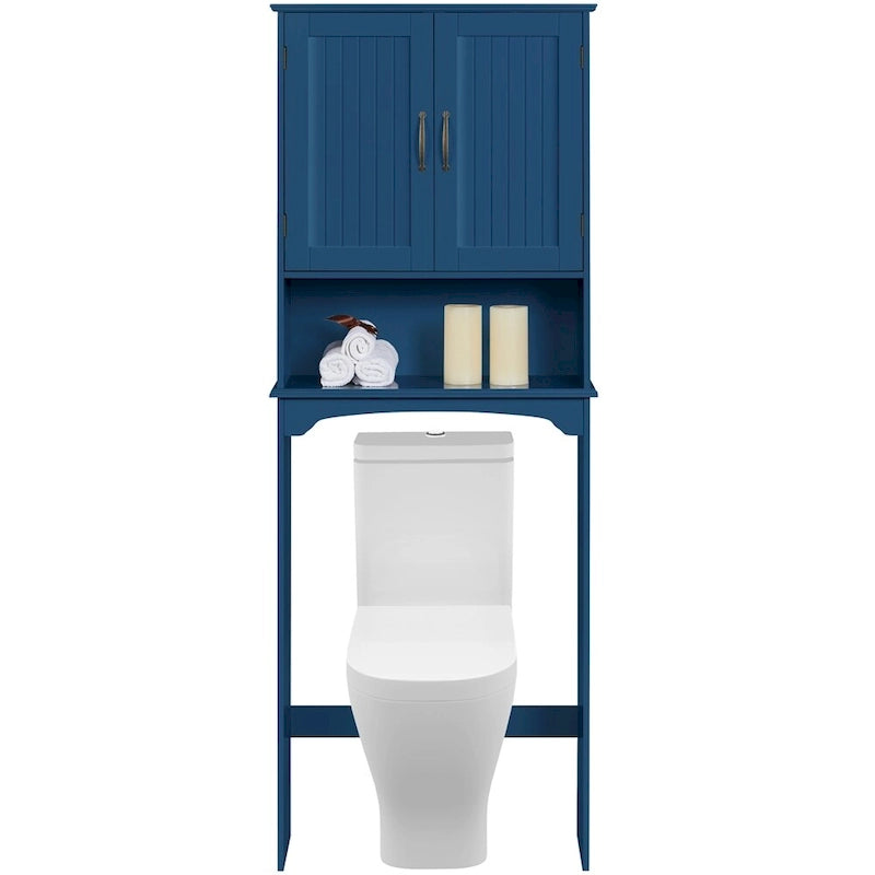 Étagère de rangement WC 3 niveaux, Gris/Espresso/Bleu marine/Blanc, Ouverte et armoire