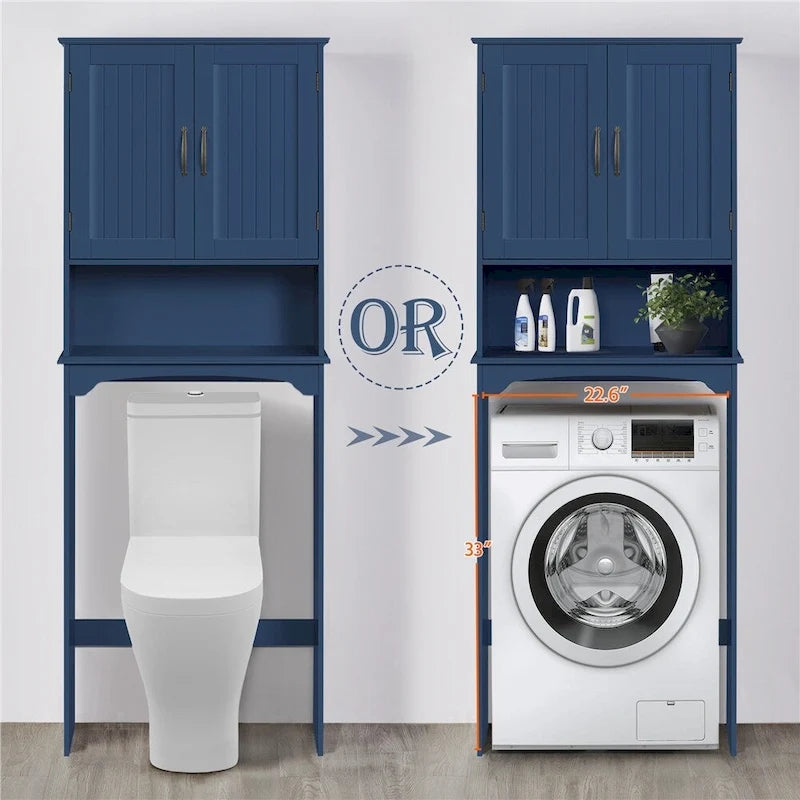 Étagère de rangement WC 3 niveaux, Gris/Espresso/Bleu marine/Blanc, Ouverte et armoire