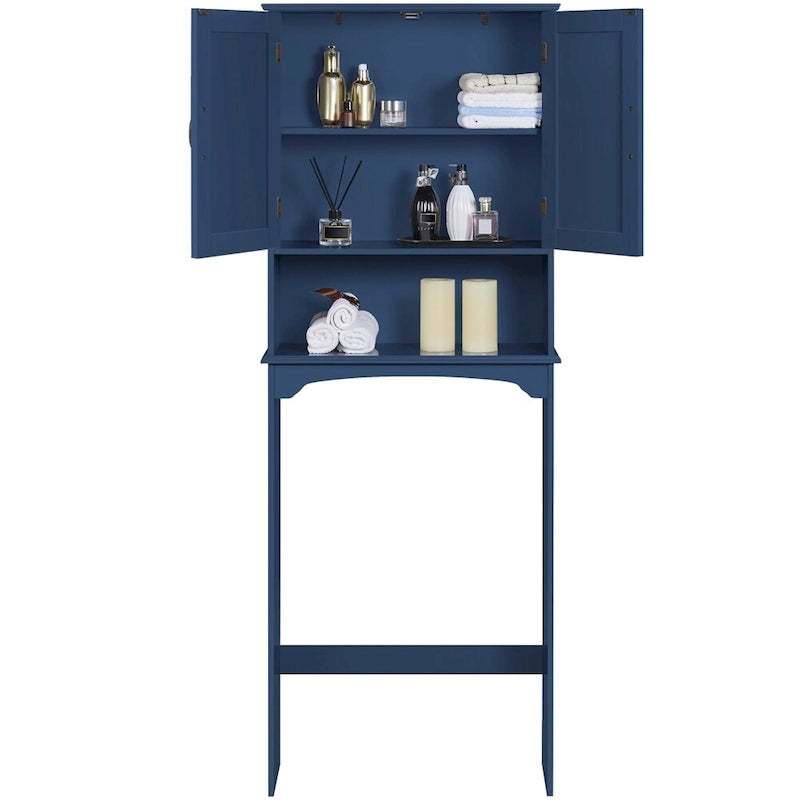 Étagère de rangement WC 3 niveaux, Gris/Espresso/Bleu marine/Blanc, Ouverte et armoire