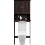 Étagère de rangement WC 3 niveaux, Gris/Espresso/Bleu marine/Blanc, Ouverte et armoire