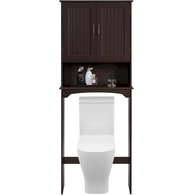 Étagère de rangement WC 3 niveaux, Gris/Espresso/Bleu marine/Blanc, Ouverte et armoire