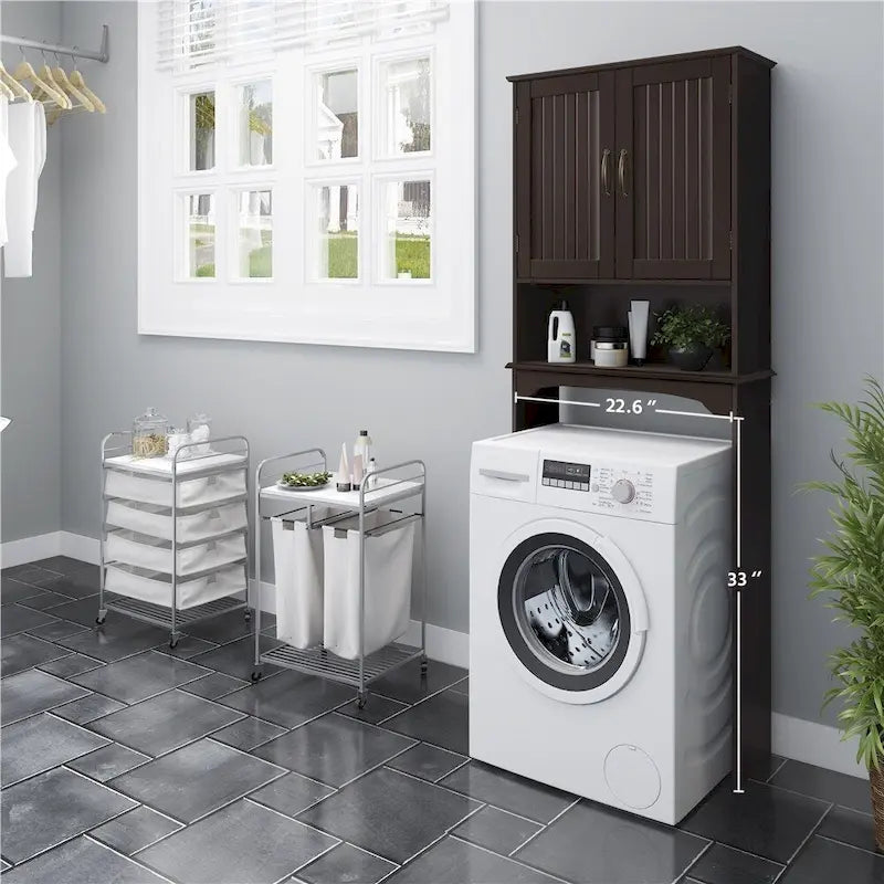 Étagère de rangement WC 3 niveaux, Gris/Espresso/Bleu marine/Blanc, Ouverte et armoire