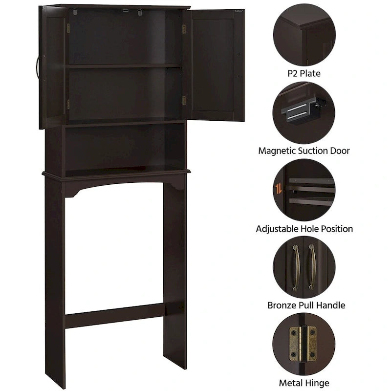 Étagère de rangement WC 3 niveaux, Gris/Espresso/Bleu marine/Blanc, Ouverte et armoire