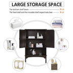 Étagère de rangement WC 3 niveaux, Gris/Espresso/Bleu marine/Blanc, Ouverte et armoire