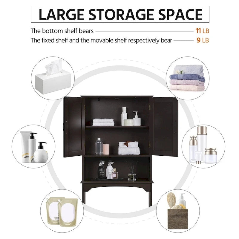 Étagère de rangement WC 3 niveaux, Gris/Espresso/Bleu marine/Blanc, Ouverte et armoire