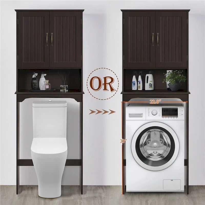Étagère de rangement WC 3 niveaux, Gris/Espresso/Bleu marine/Blanc, Ouverte et armoire