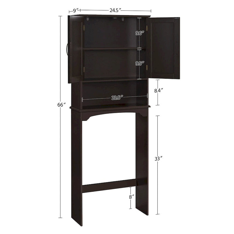 Étagère de rangement WC 3 niveaux, Gris/Espresso/Bleu marine/Blanc, Ouverte et armoire