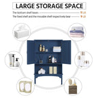 Étagère de rangement WC 3 niveaux, Gris/Espresso/Bleu marine/Blanc, Ouverte et armoire